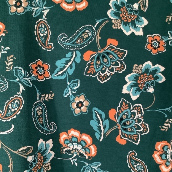 J JILL Wearever Jersey Knit Tunic Dark Green Floral Top 3/4 Sleeve Travel Work L - Picture 9 of 16